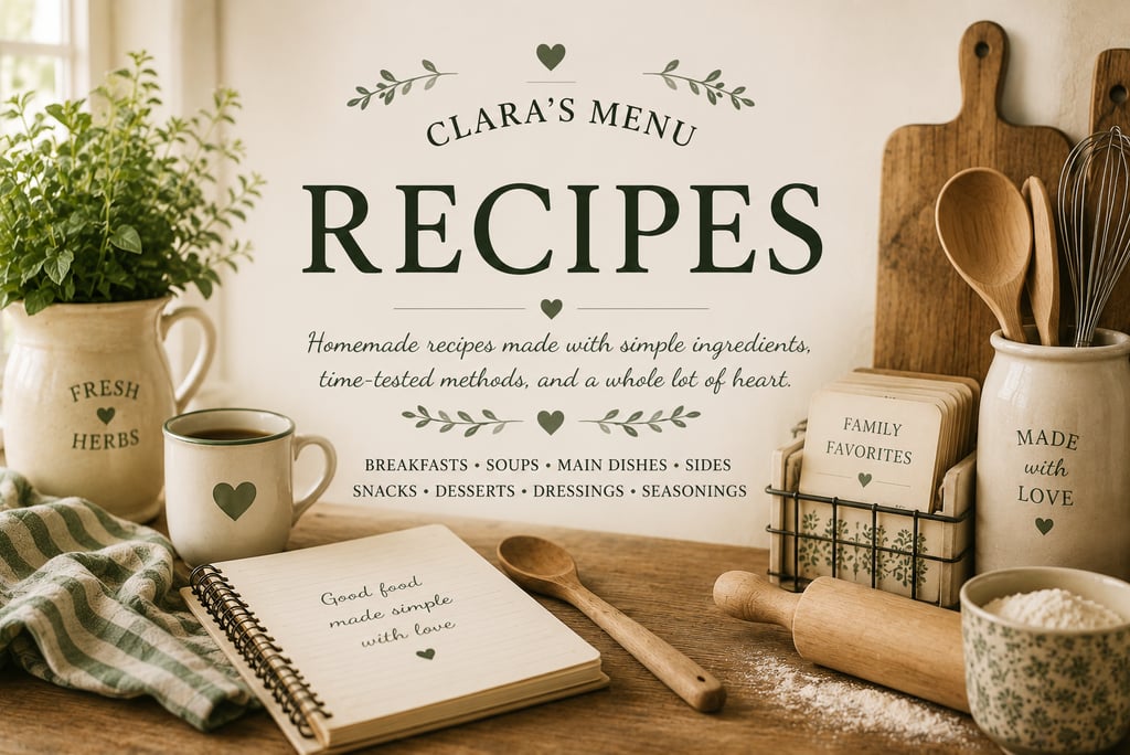 Clara's Recipe Box featuring organized homemade recipes by category in a vintage farmhouse kitchen 