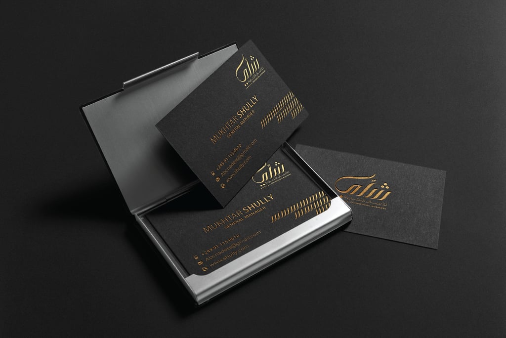 a black and gold business card with a business card