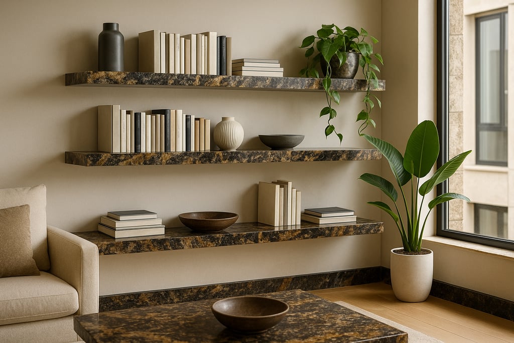 granite shelves or cabinets
