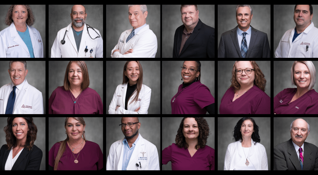 a group of doctors and nurses in a collage of a variety of different styles