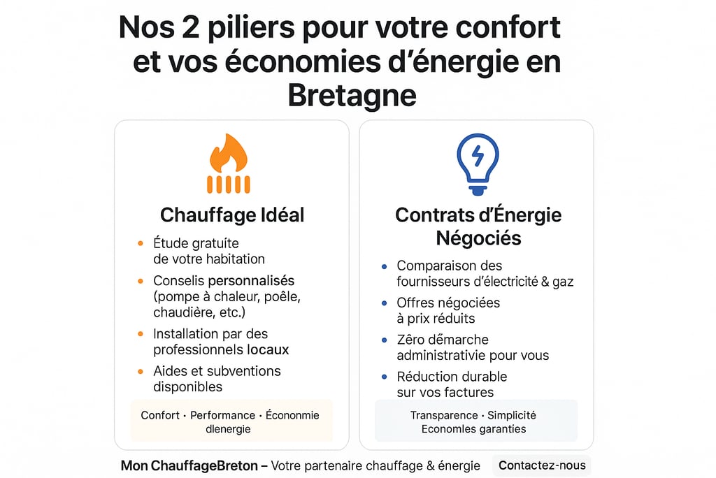 montage visuel explicatif nos 2 piliers chauffage et contrat énergie les 2 au meme endroit service
