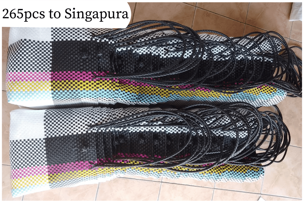 Export order 265 handmade woven plastic bags delivered to Singapore by Craftvitas Indonesia