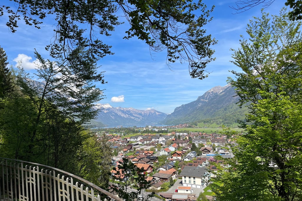 The view of Interlaken and Lake Brienz from the Kleiner Rugen Ringweg