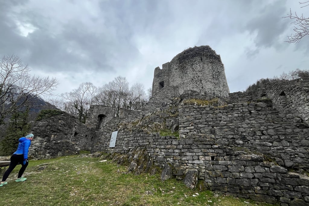 Looking up at Burgruine Unspunnen in Wilderswil, Switzerland
