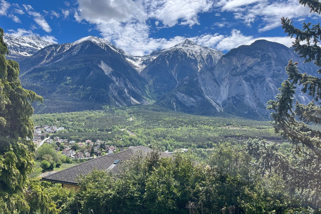 Looking down on the Pfynwald forest from Leuk Switzerland