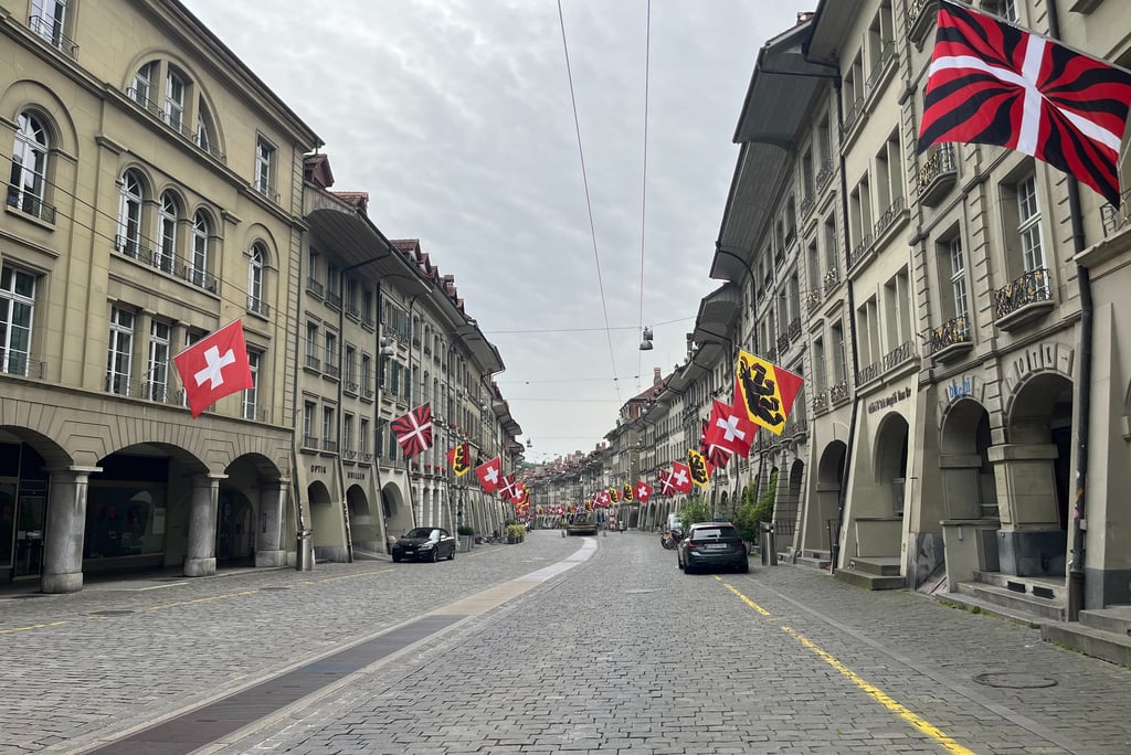 Looking up the main street in the city of Bern Switzerland