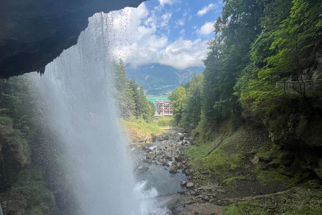 Grandhotel Giessbach from behind Geissbachfalle
