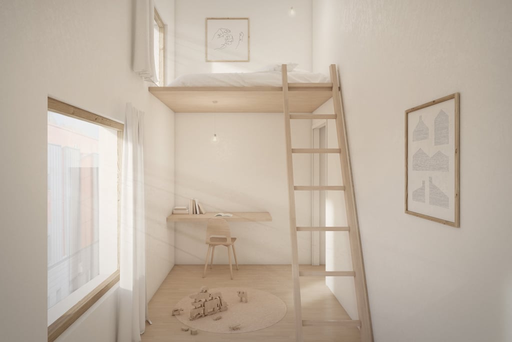 a loft loft apartment with a lofted lofted room