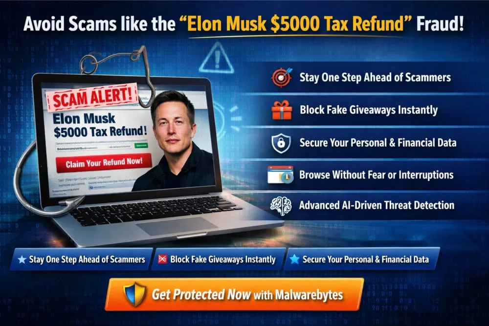 Protect yourself from Cyber Scams. Download Malwarebytes