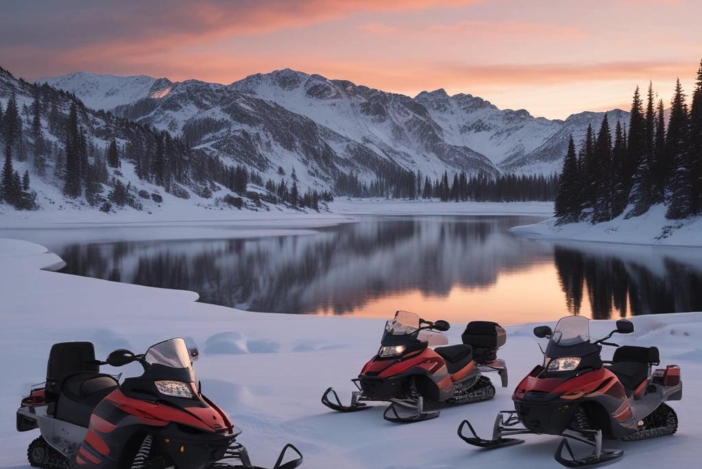 A group of skiers gliding along a groomed trail, framed by snow-covered evergreens and Crater
