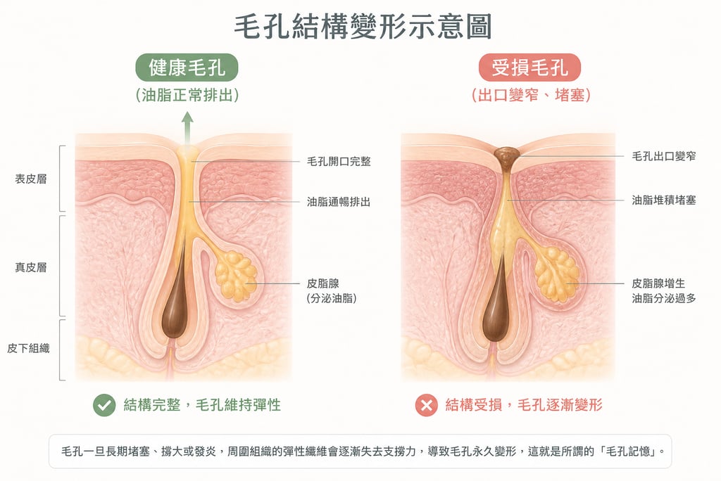 毛孔結構變形示意圖
