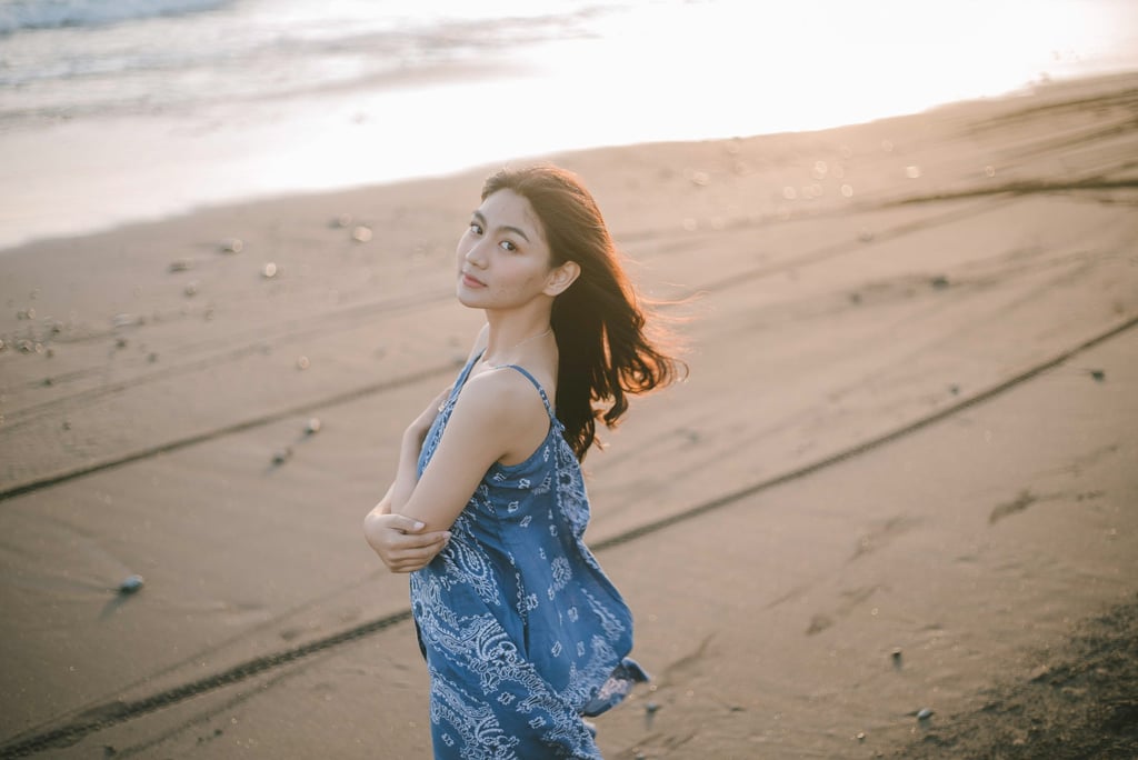 Artistic beach portrait with soft wind at Pantai Nyanyi Tabanan Bali
