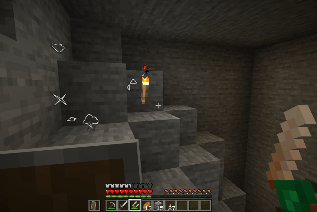 What it looks like to use the Crystal Locator to find a geode
