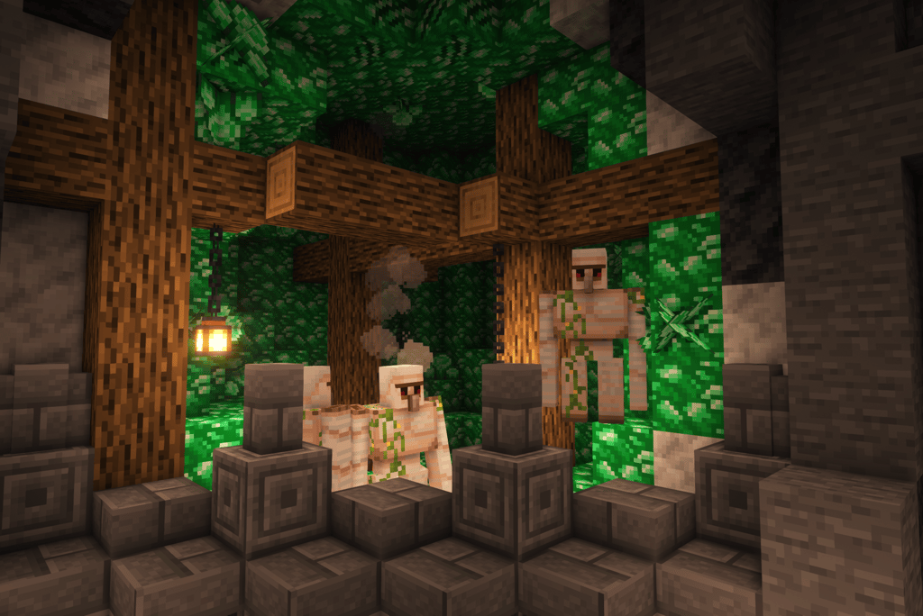 Iron Golems jealously guard the Village's Emerald Geode