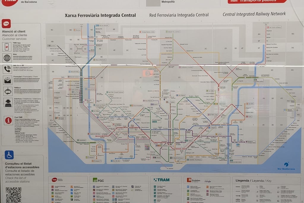 Metro, tram and trains network of Barcelona