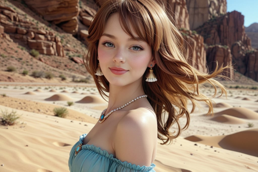 A woman in a green top in the desert