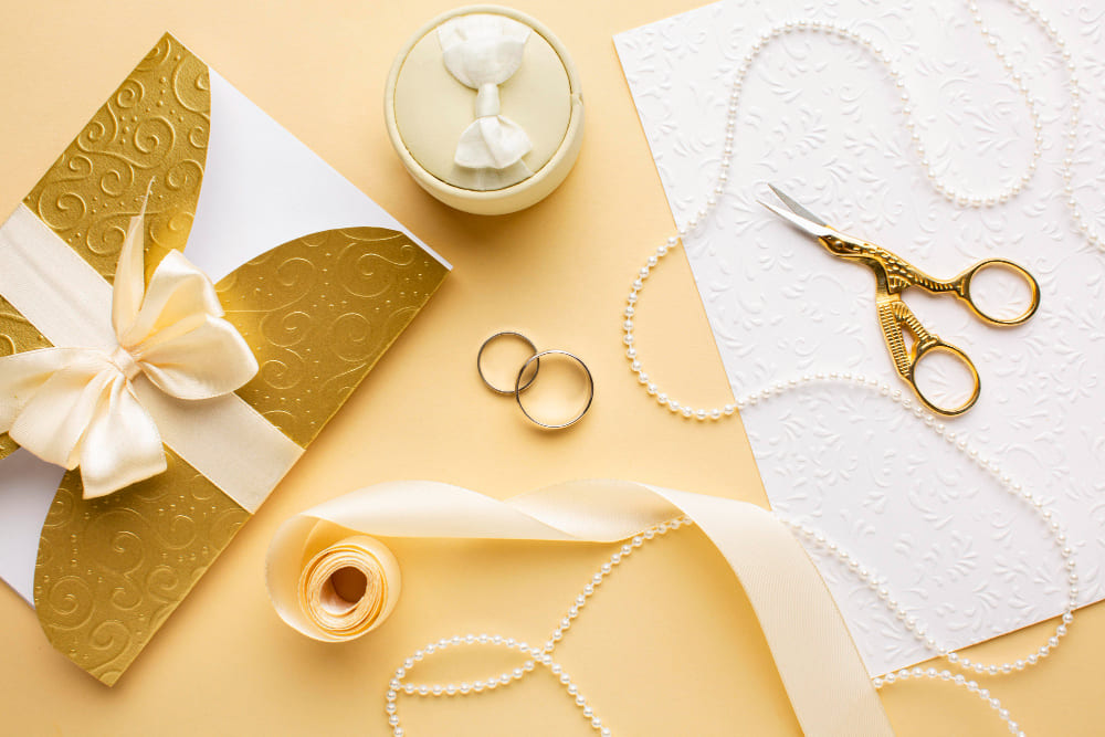 adding decorative elements of wedding cards