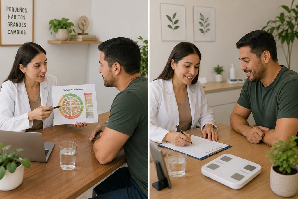Paciente recibiendo su seguimiento de consulta nutricional personalizada.