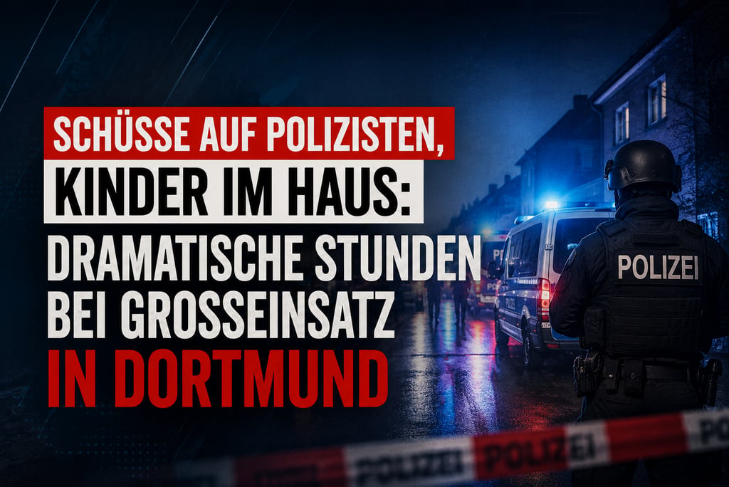 German police officer in tactical gear at a dramatic crime scene in Dortmund at night with emergency vehicles.