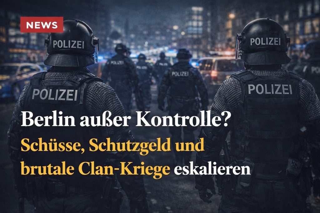 German police officers in Berlin riot gear responding to clan violence and crime news at night.
