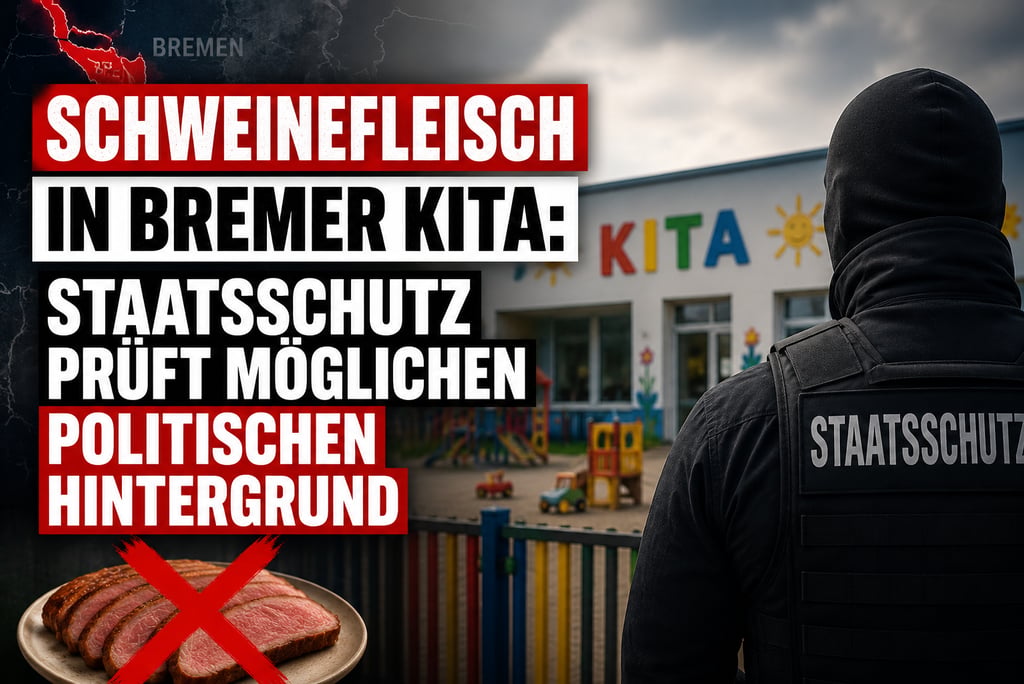 A Staatsschutz official looks at a Bremen Kita school building regarding a pork meat controversy.