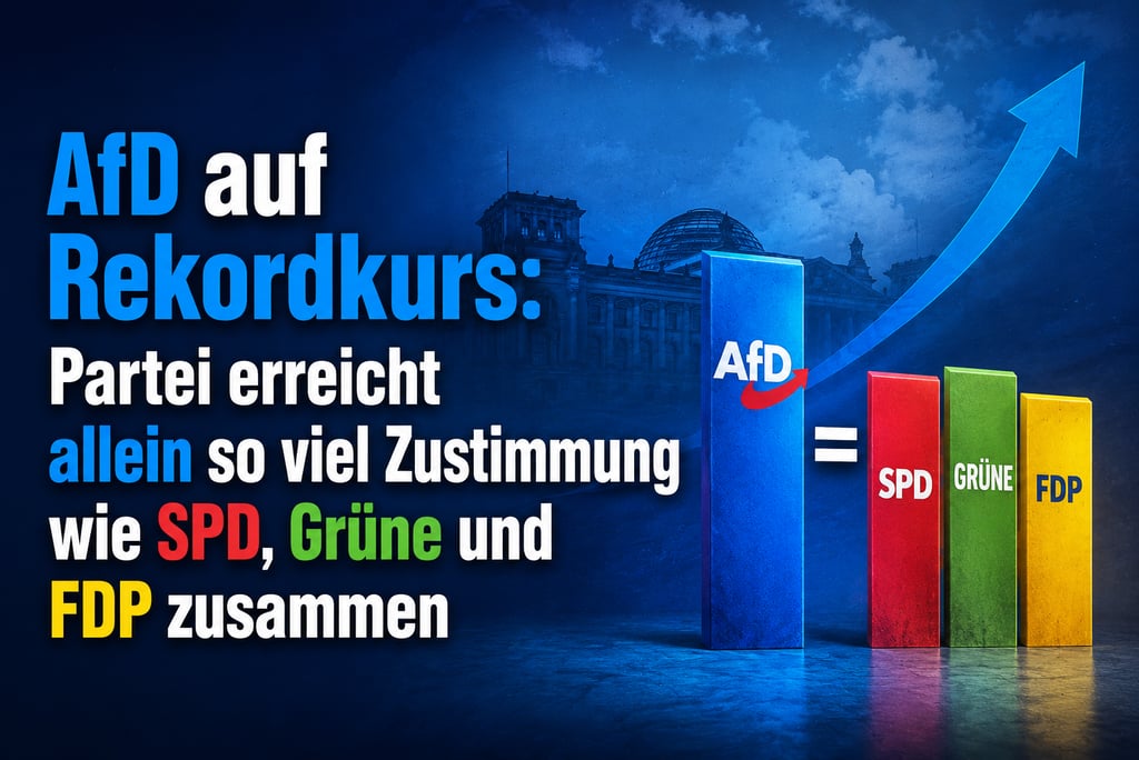 Political graphic showing AfD poll numbers equaling the combined support of SPD, Grüne, and FDP parties.