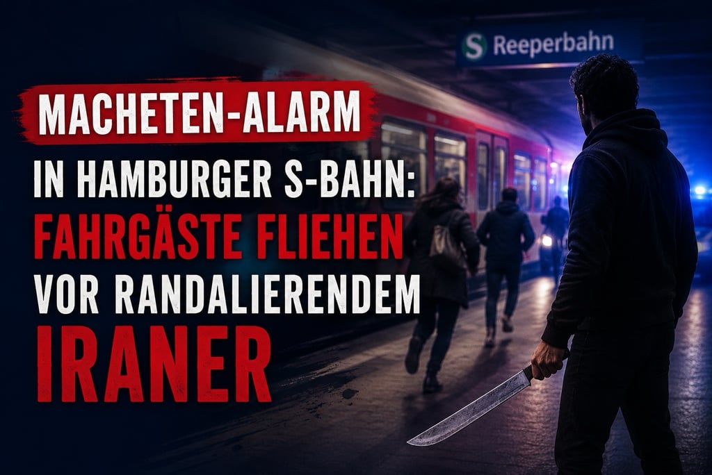 Dramatic scene of passengers fleeing a man with a machete at the Hamburg Reeperbahn S-Bahn station.