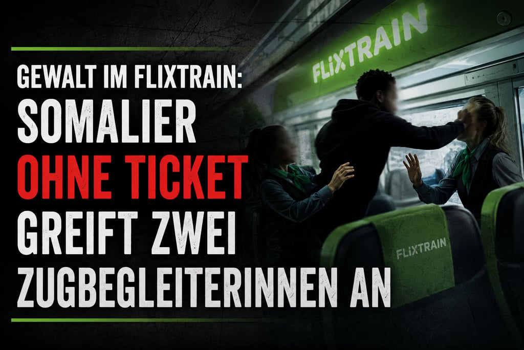 A dramatic reenactment of a passenger confrontation with train staff on a Flixtrain interior.