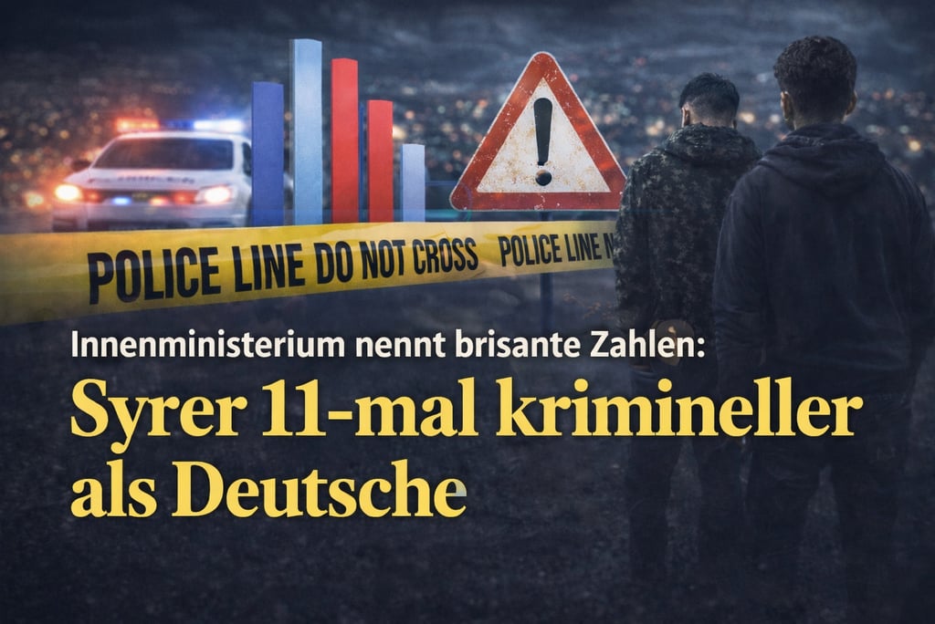 Infographic showing crime statistics with police tape, warning sign, and two men standing in front of a police car.