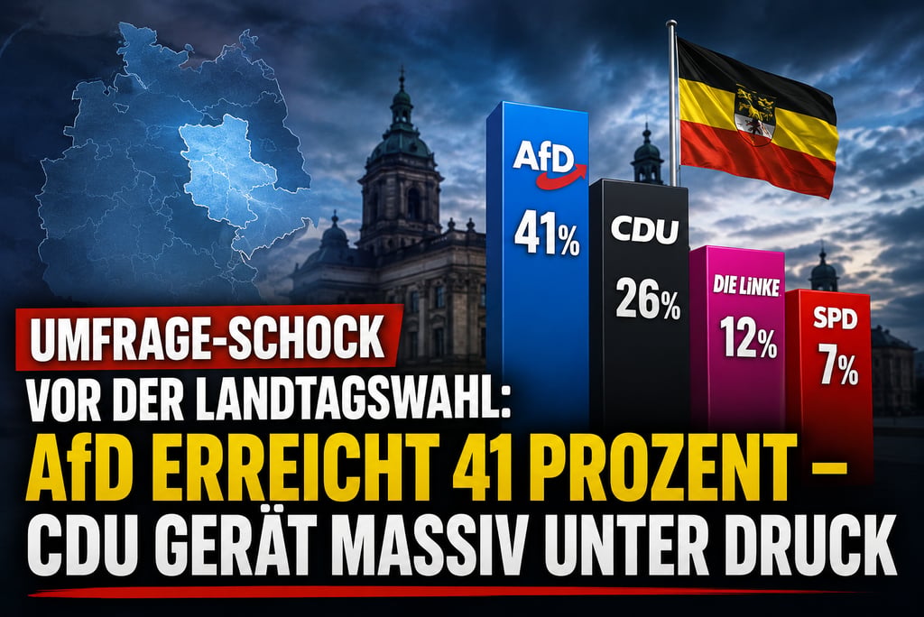 Election poll graphic for Saxony-Anhalt showing AfD at 41 percent and CDU at 26 percent.