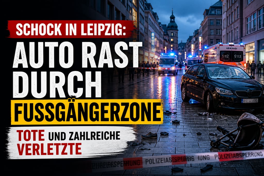 Emergency vehicles at a crime scene in Leipzig pedestrian zone after a fatal car accident.