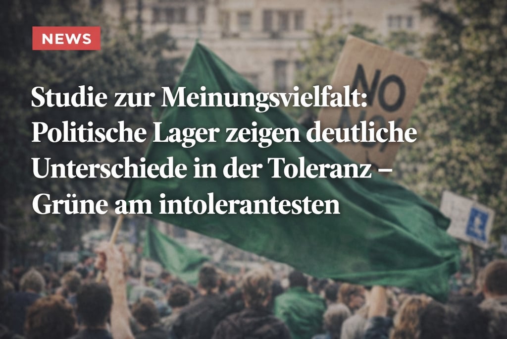 Crowd at a political demonstration with a large green flag and a sign about opinion diversity.