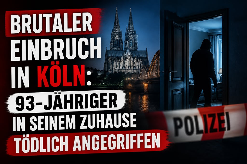 Silhouetted intruder entering a home in Cologne at night near the cathedral, illustrating a brutal burglary report.