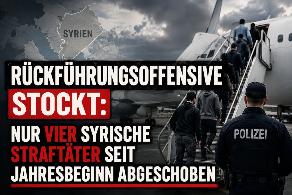Police officer watches Syrian migrants board a plane for deportation under cloudy skies.