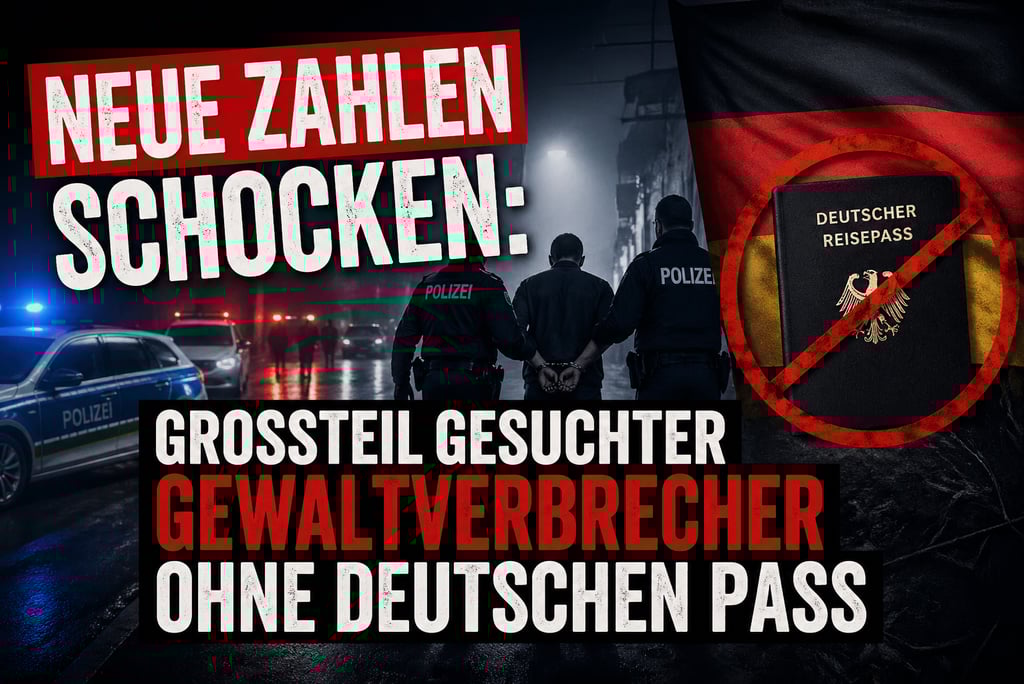 German police arresting a suspect at night with text about crime statistics and German passports.