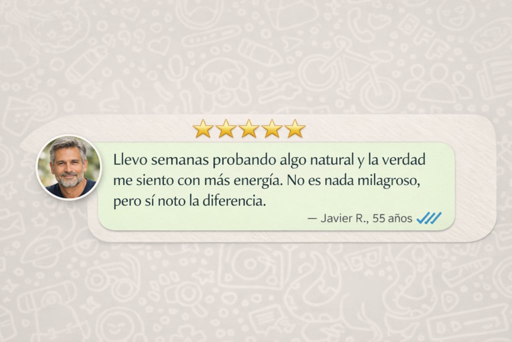 Testimonio de cliente satisfecho usando Member XXL para mejorar su energía y equilibrio.
