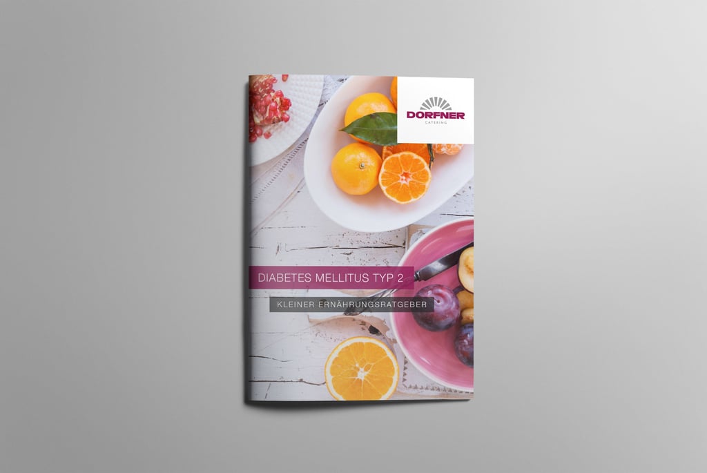 Dorfner Catering nutrition guide for Diabetes Mellitus Type 2 featuring fresh oranges and plums.