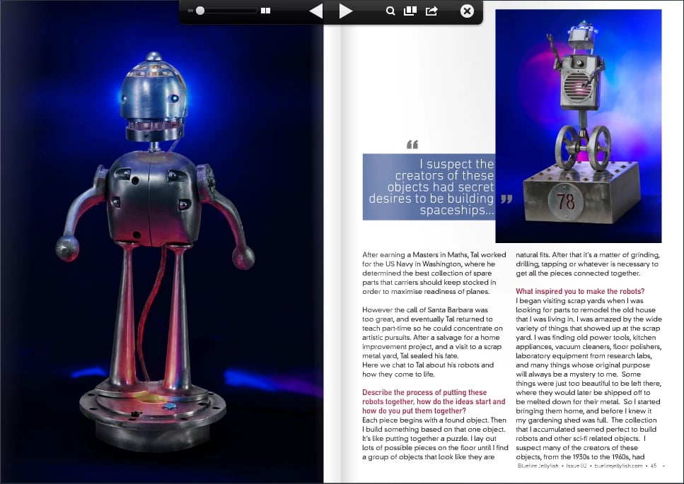 Tal Avitzur featured in Blue Fire Jellyfish magazine, pages 44-45.