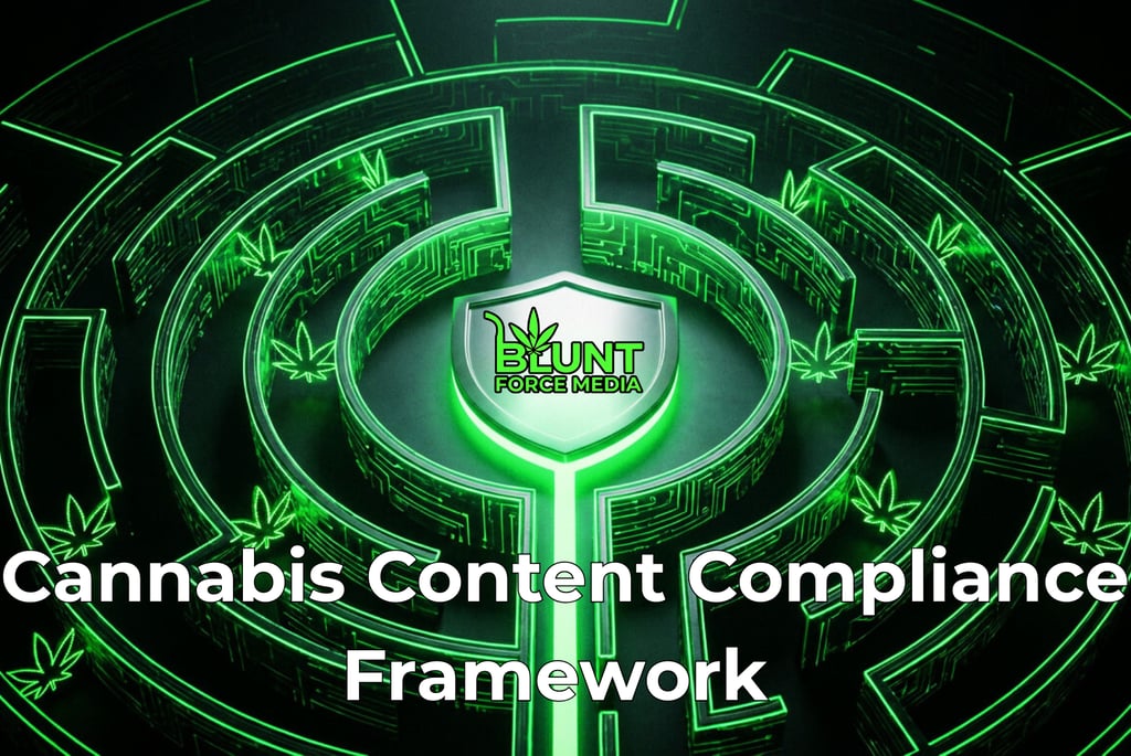 Futuristic green maze symbolizing cannabis marketing compliance with cannabis leaf barriers