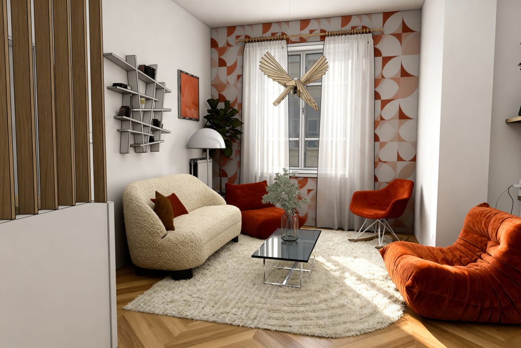 a living room with a couch and chairs
