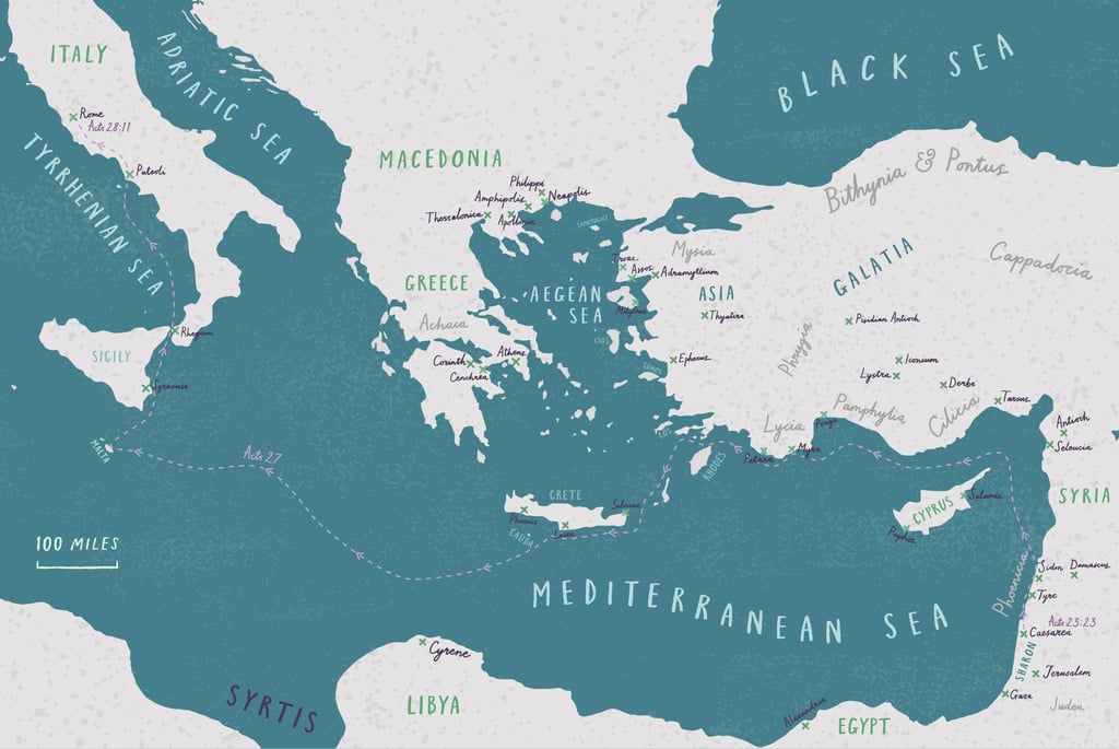 An illustrated map of the mediterranean
