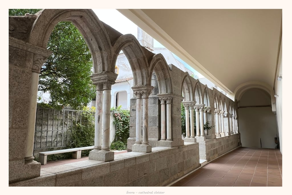 The cloister at the cathedral in Evora, Portugal evokes thoughtfulness