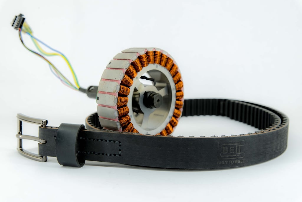 stitched belt alongside auto part