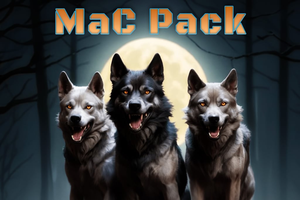 Logo of three wolves and Mac Pack Title