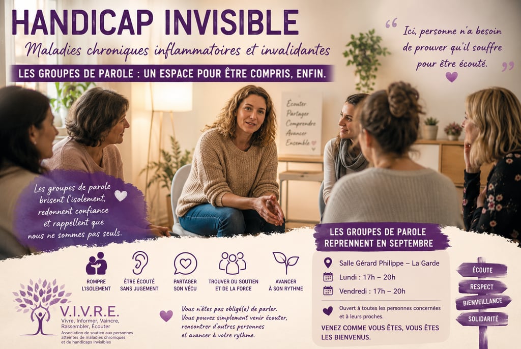 Illustration d'un groupe de parole pour les personnes atteintes de maladies chroniques, de fibromyal