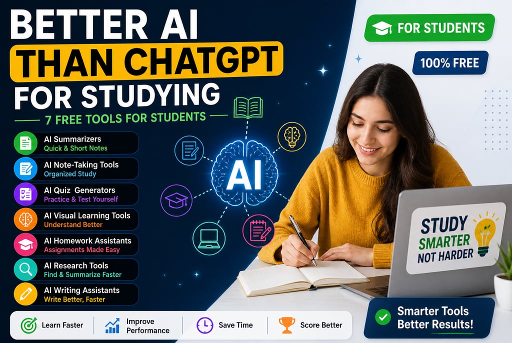 Better AI than ChatGPT for studying – 7 free AI tools for students in 2026 infographic