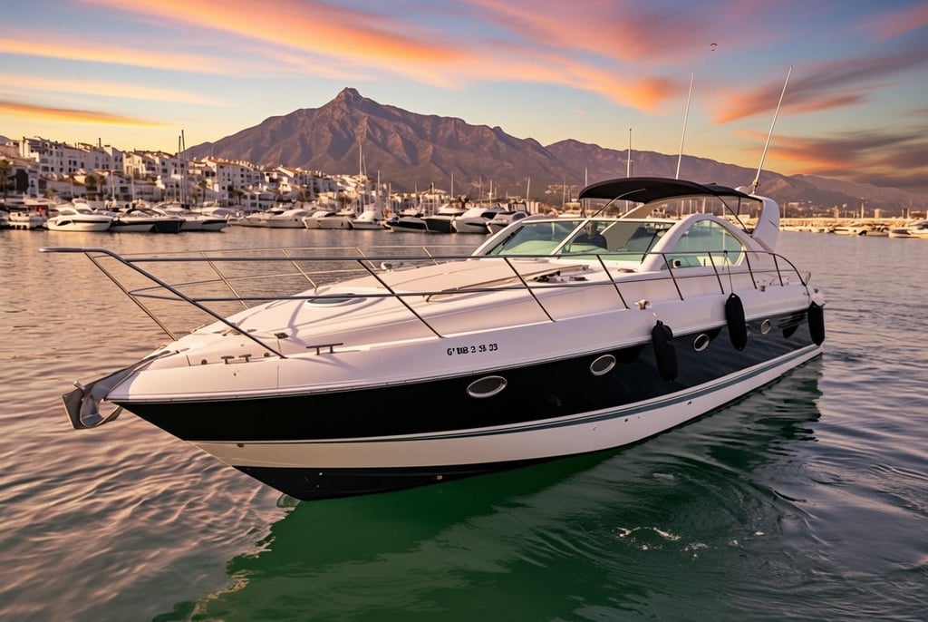 Fairline targa 48 gt en el atardecer de marbella