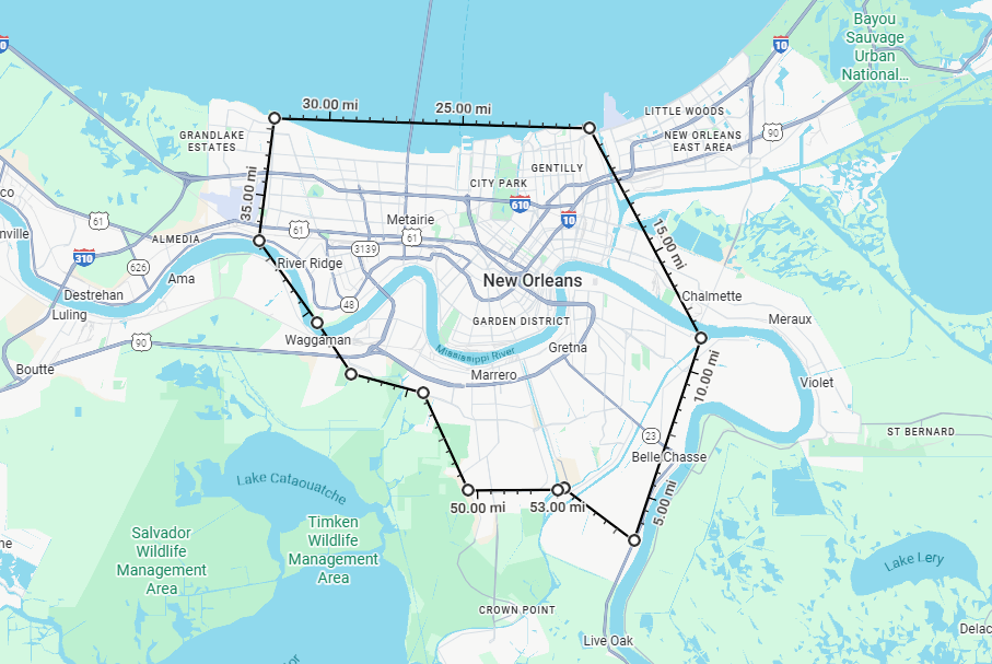 map of new orleans with the area of service for restoration