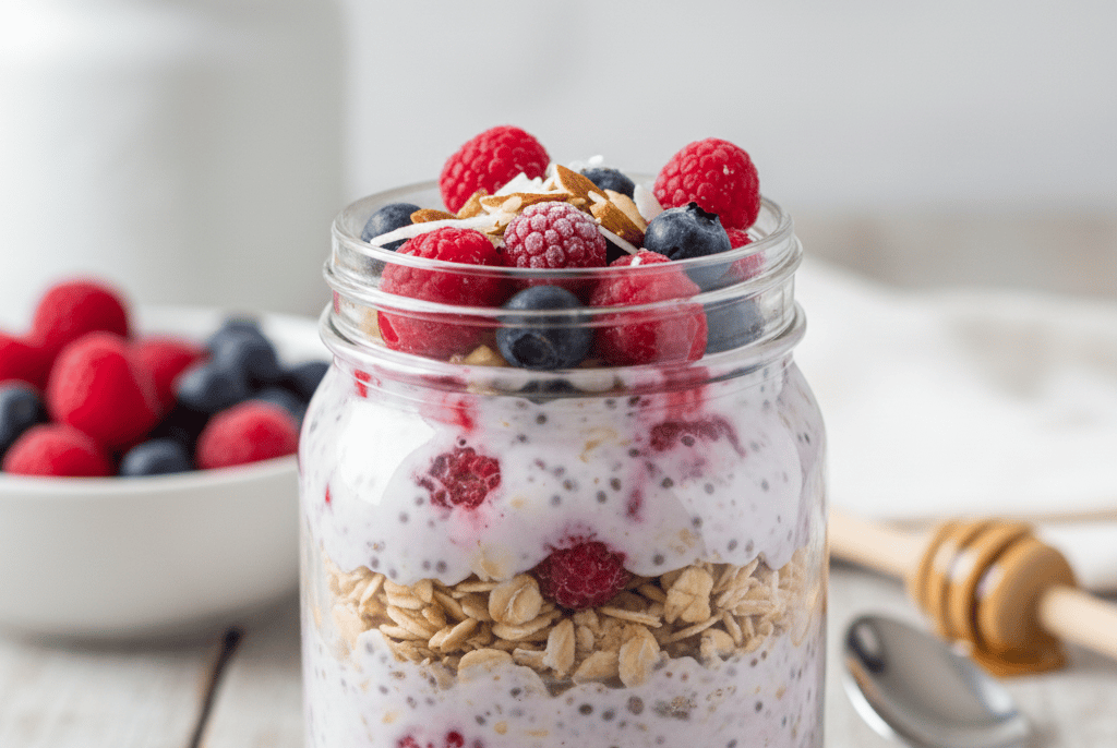 Berry overnight oats in jar
