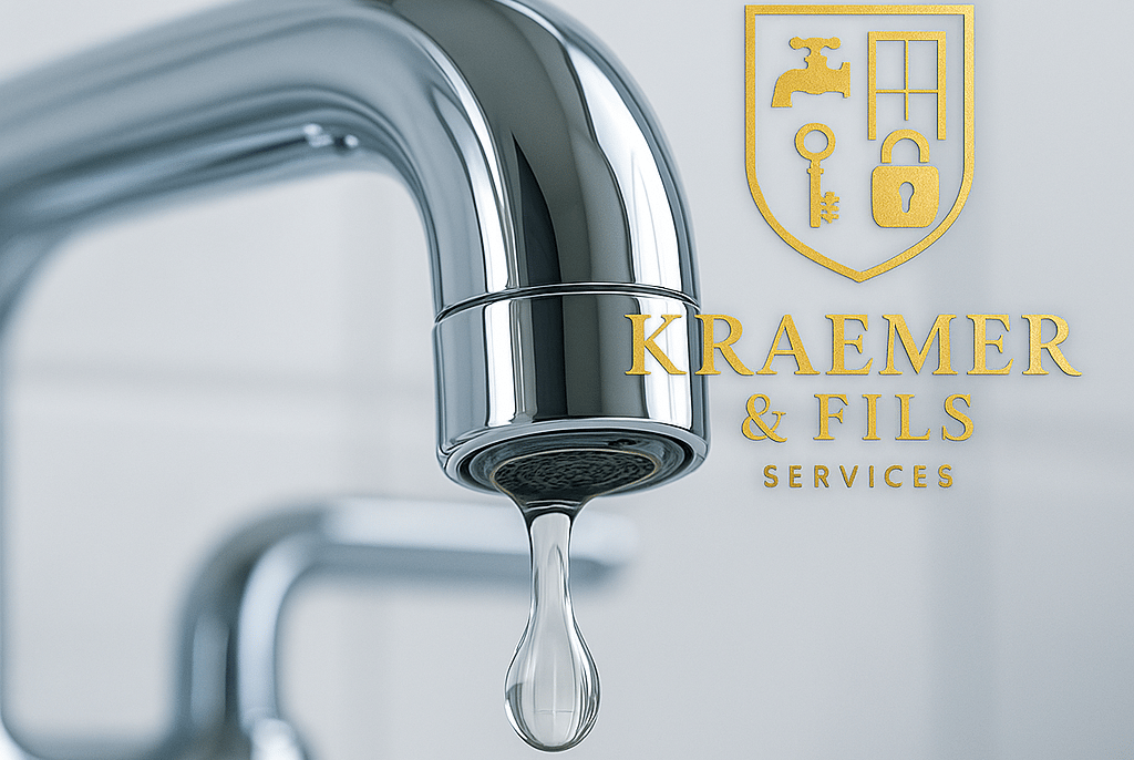 a faucet with a drop of water running down the side of a fa